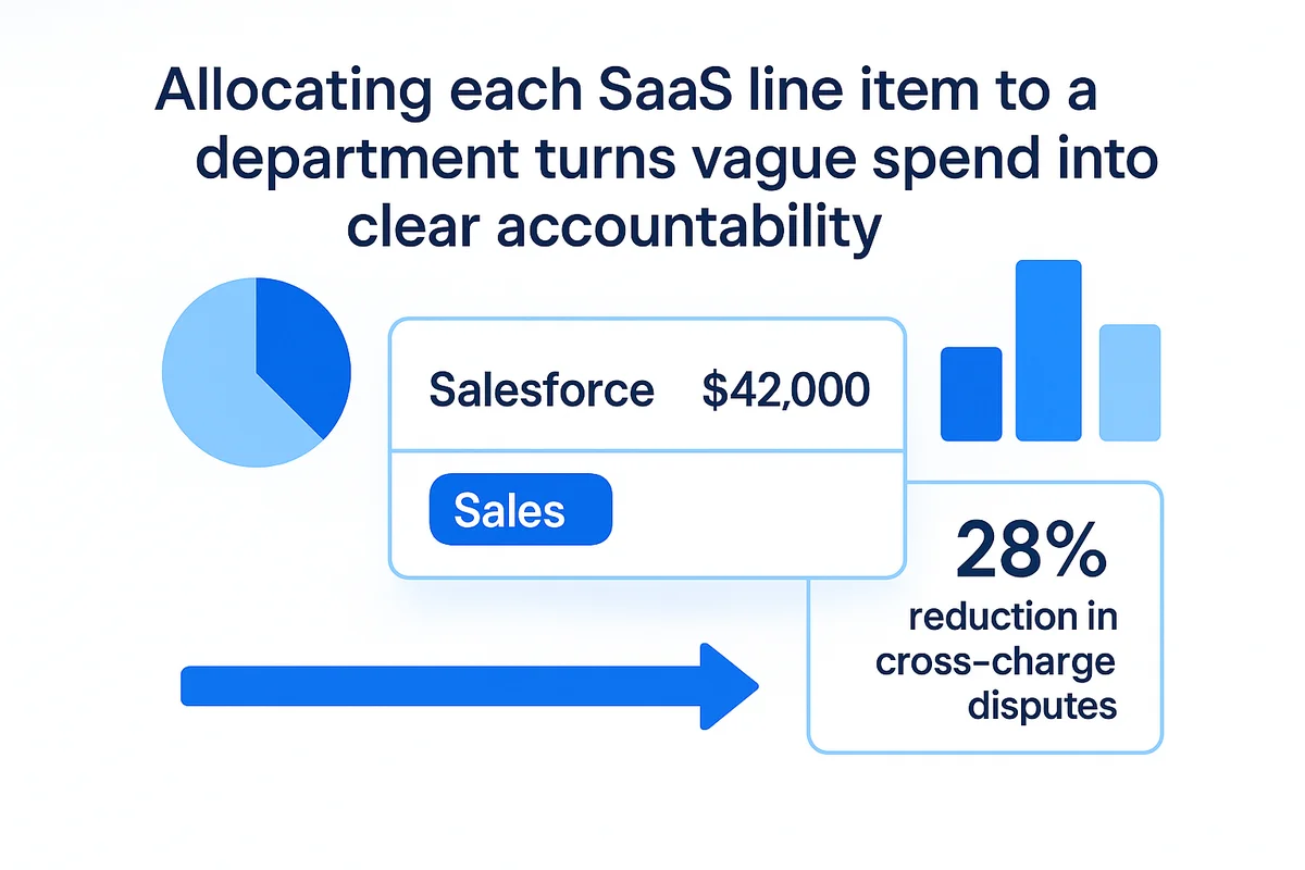 Illustration of a mapping app showing department allocation for clearer accountability in SaaS spending.