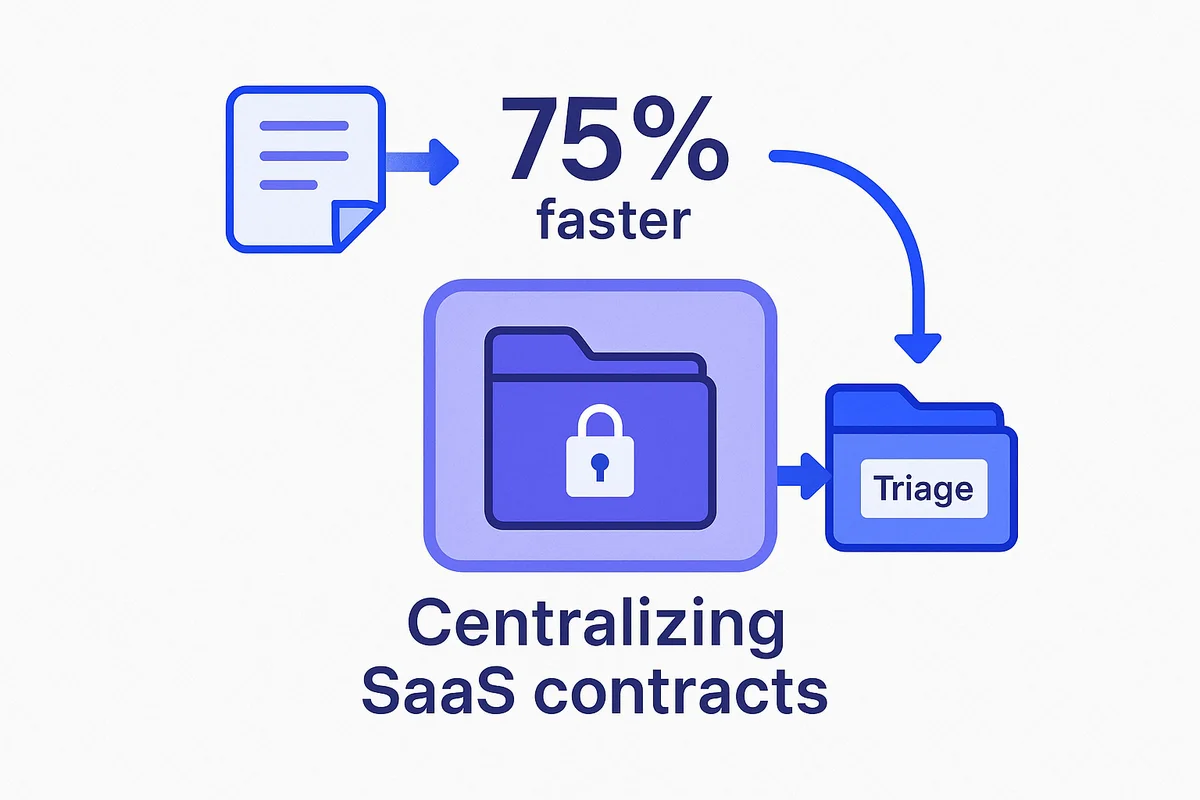 Centralized document management system showcasing organized SaaS contracts, highlighting improved efficiency and reduced compliance risks.