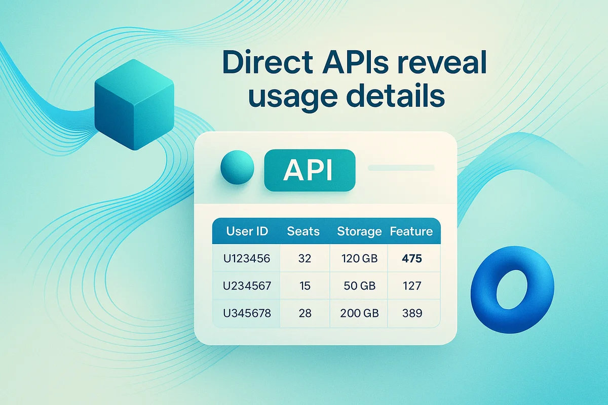 Illustration depicting API connections to various SaaS vendors and the flow of data related to services and costs.