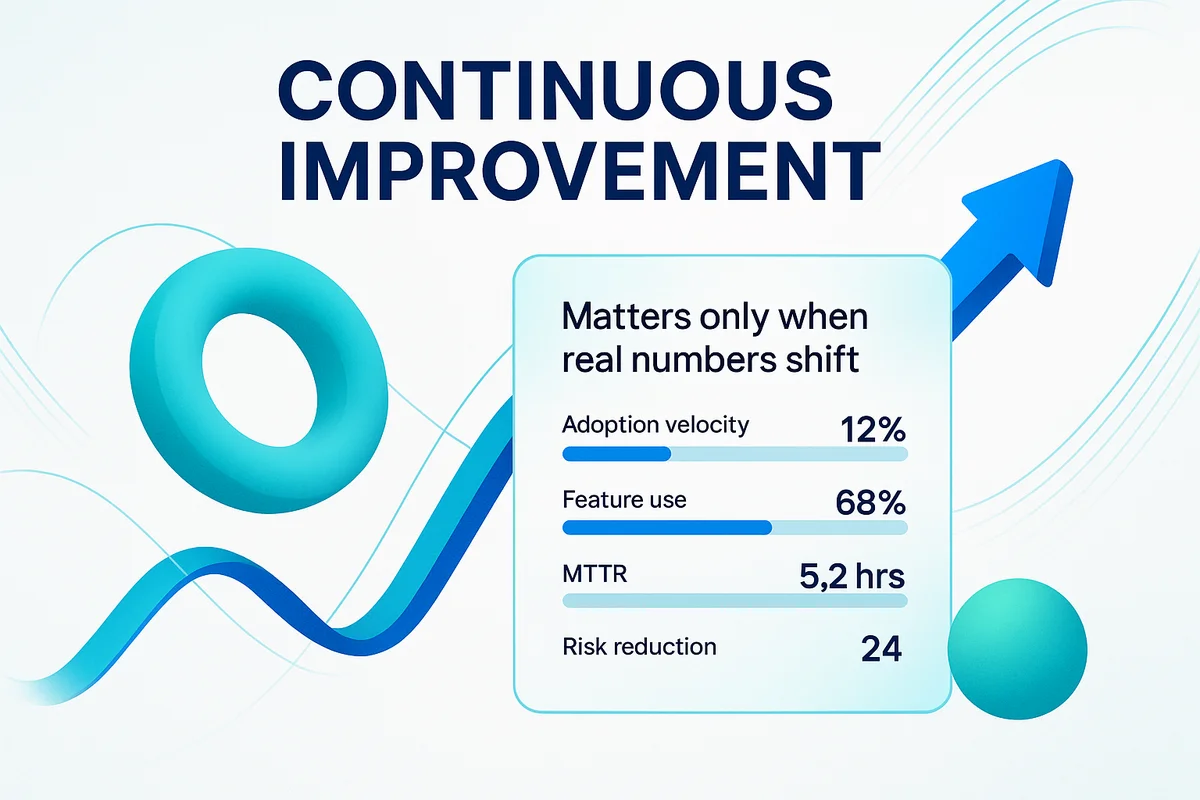Graph illustrating continuous metrics in SaaS, highlighting the alignment of service quality trends and enterprise value.