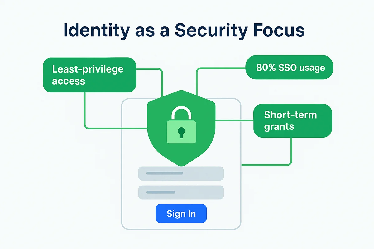 Graphic illustrating the shift in security focus from network edges to identity management in SaaS applications.