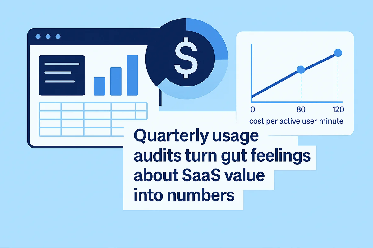Spreadsheet displaying user-event data and analysis for SaaS usage audits and license management.