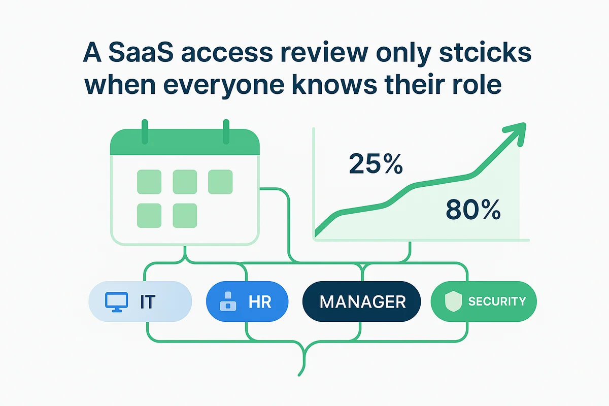 Collaborative teams ensuring effective SaaS access reviews through clear roles, timelines, and transparent reporting for compliance.