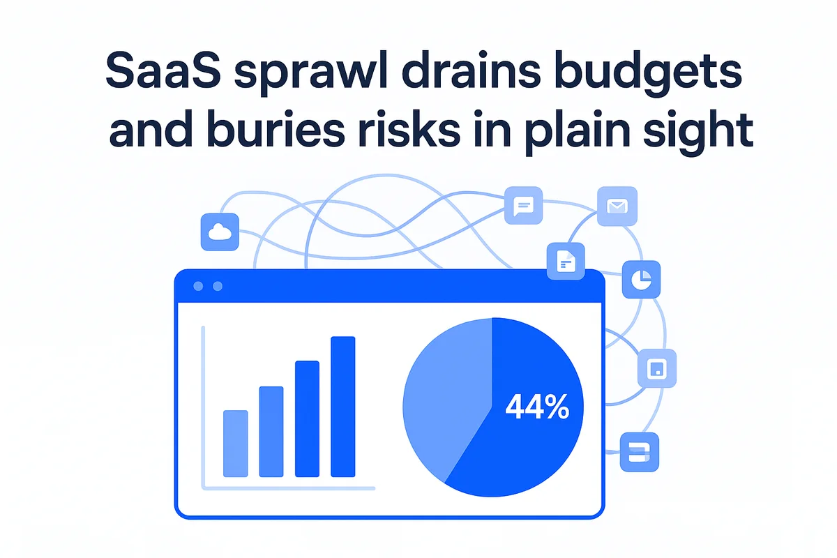 Illustration depicting fragmented SaaS tools and processes, highlighting the challenges of SaaS sprawl in business operations.