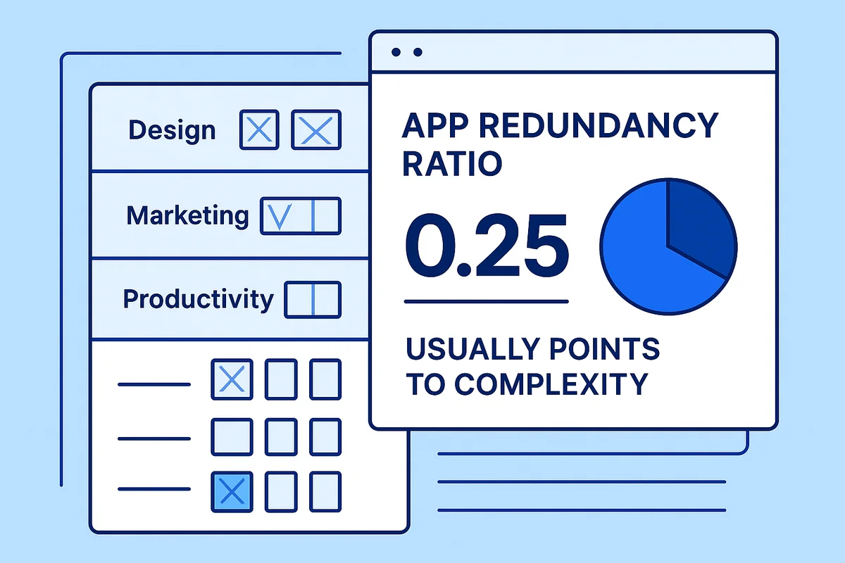 Visual representation of overlapping SaaS apps highlighting App Redundancy Ratio for effective procurement management and cost reduction.