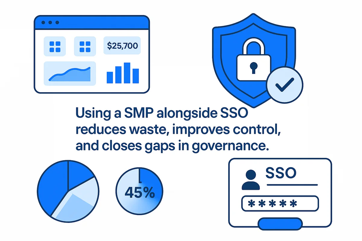 SaaS management platform visualizes app usage, enhances security, and streamlines access with single sign-on integration.