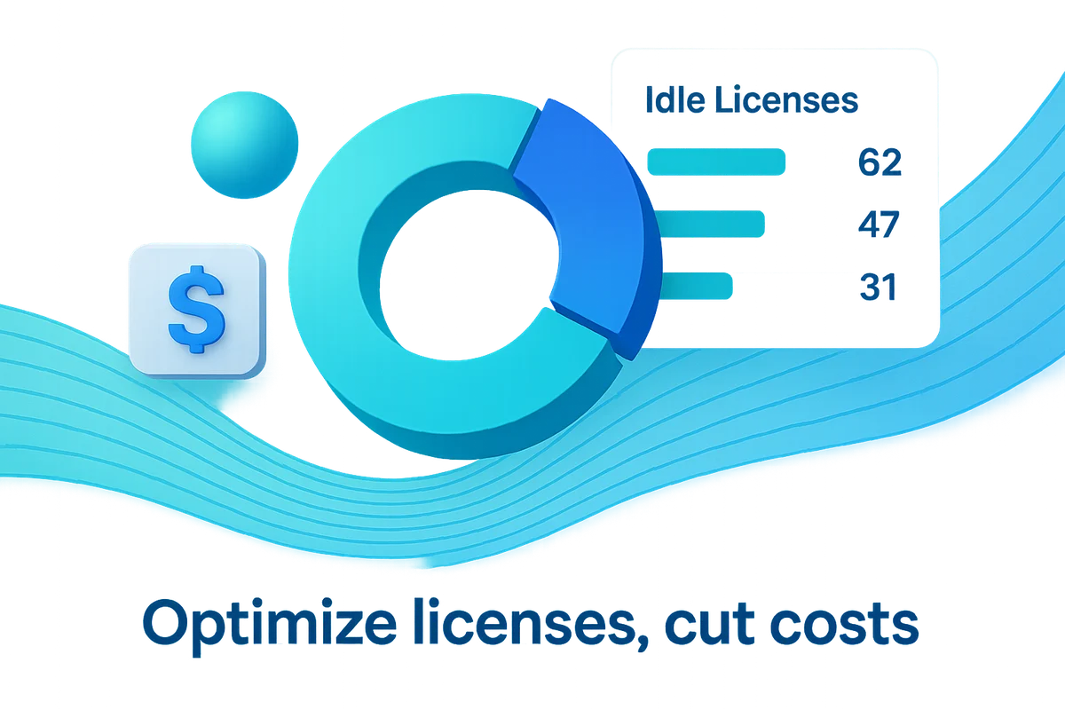 Visual representation of software license management dashboard highlighting unused licenses and real-time user login data.