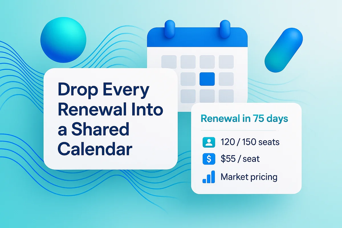 A calendar alert reminding teams about upcoming SaaS contract renewals to optimize procurement and avoid unexpected costs.