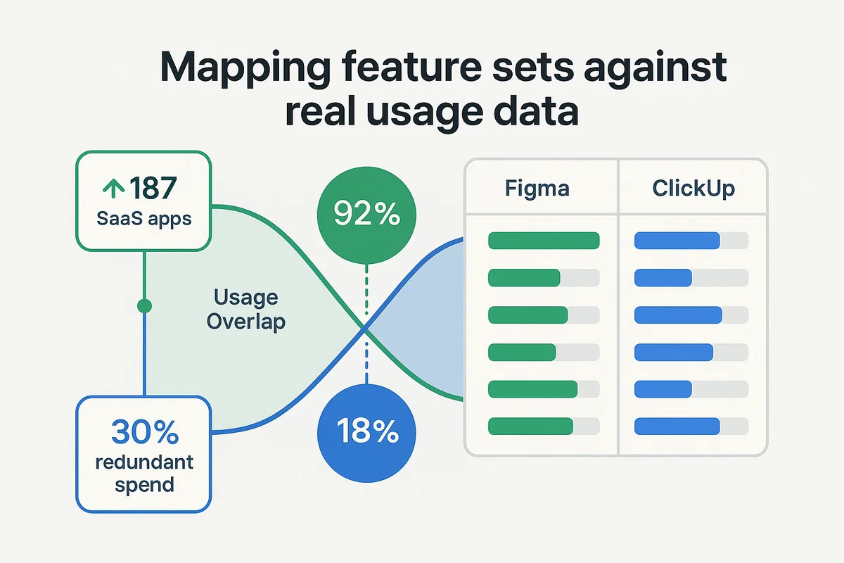 Visual representation of app usage data highlighting inefficiencies in multiple chat and task management tools.