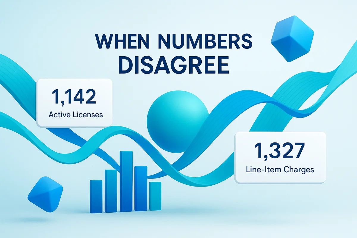 Conflicting data on a SaaS dashboard illustrates the risk to financial trust and decision-making.