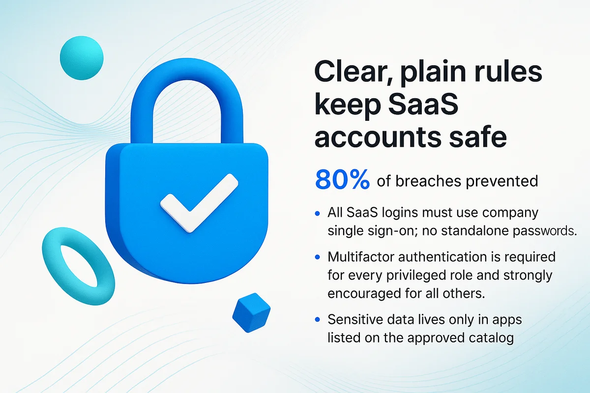 Clear security rules for SaaS accounts, emphasizing simplicity and effective communication to prevent breaches.