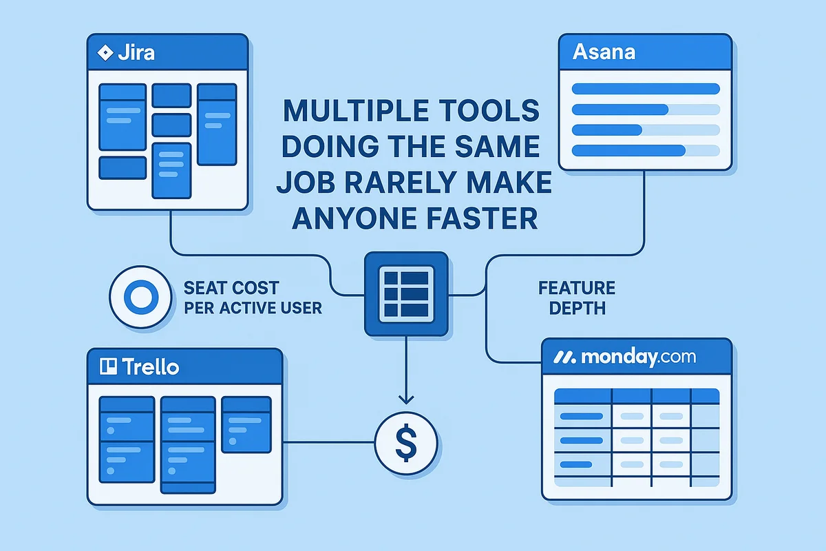 Multiple collaboration tools clutter workflows, leading to confusion, inefficiency, and unnecessary costs for organizations.